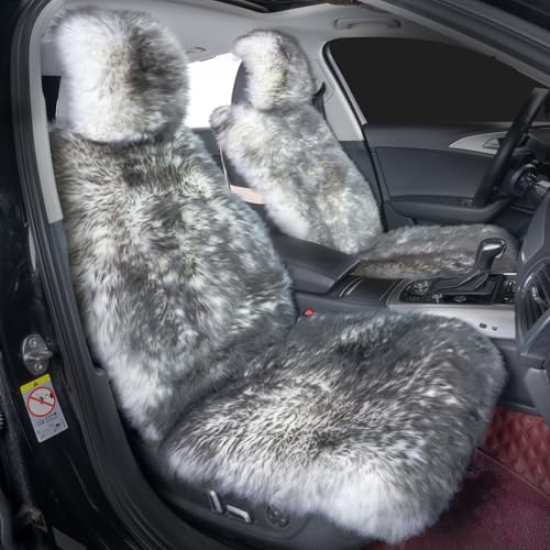 Image of 2 Pack Fluffy Sheepskin Car Seat Covers for Soft Auto Fur Pet Cushion Pad