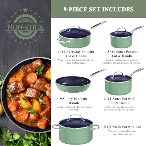 Image of Nuwave 9pc Cookware Set Healthy Duralon Blue Ceramic Nonstick Coated