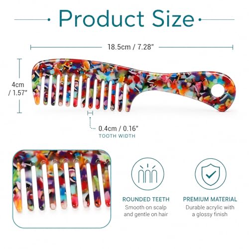 Peine de Dientes Anchos Acetato Multicolor para Cabello Rizado miniatura 2