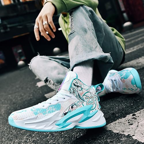 Image of Men's High-Top Basketball Shoes Anti-Slip and Wear-Resistant Soles Running Shoes Graffiti Design Fashionable Sports Shoes