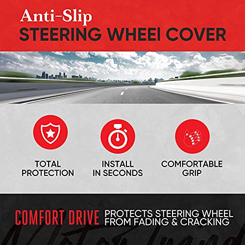 Image of Motor Trend SoftTouch Wood Grain Steering Wheel Cover for Cars - Standard 15 Inch Black & Beige Faux Leather Car Steering Wheel Cover with Light Wood Trim, Fits Auto Truck Van SUV