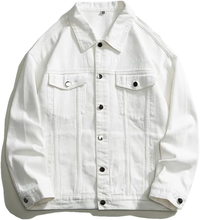 Men's Oversize White Denim Jacket Streetwear Cotton Loose Jean Coats