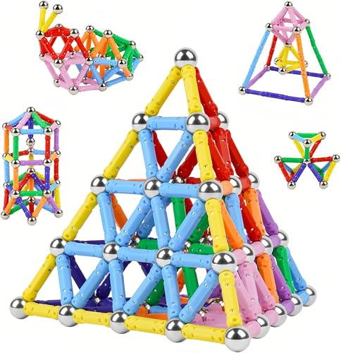 Nuorao 158Pcs Magnetic Building Sticks Blocks Magnet Educational Toys STEM Toys Learning for Kids 3D Construction Building Toy with Storage Bag
