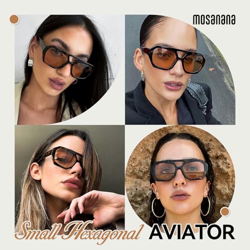 mosanana Trendy Hexagonal Aviator Sunglasses for Women Designer Retro Style MS524733