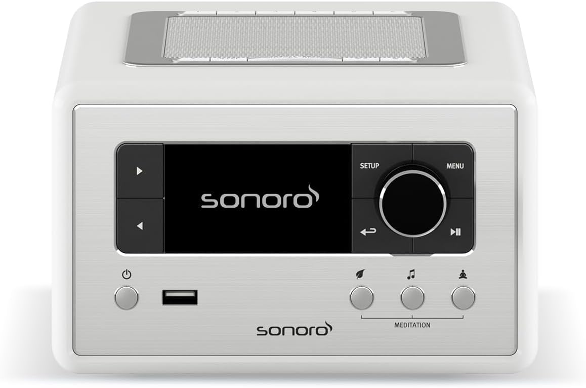 sonoro Relax Internetradio mit Bluetooth (Sleep-Timer, UKW, DAB Plus, WLAN, Spotify, Amazon, Deezer, Meditation) Radiowecker Weiß