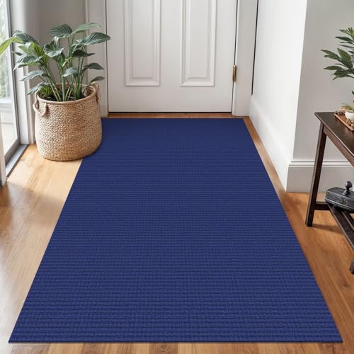 Ivissy Braided Area Rug 3x5 Ft Washable Rugs for Entryway Throw Rugs Rubber Backed Boho Door Mat Indoor Entrance Cotton Kitchen Mats Woven Front Door Carpet for Foyer Living Room, Royal Blue/Navy