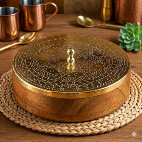 Image of SYPHER Wooden Masala Box with 7 Containers (120 ml Each) | Acacia Wood Masala Dabba for Kitchen | Traditional Indian Spice Box Organizer | Multipurpose Storage | Gift for Wedding & Housewarming