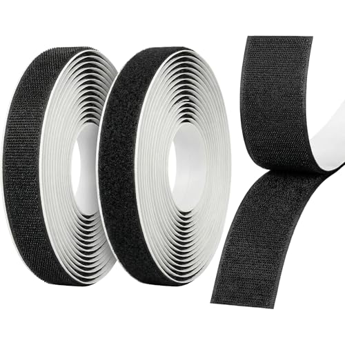 Adhesive Hook and Loop Tape Sticky Back Self 1 Inch 20feet Heavy Duty Strips with Strong Glue, No-Drill Industrial Fastener Rolls for Home, Office, Classroom, Car, Crafts (Black, 1in x 20ft)