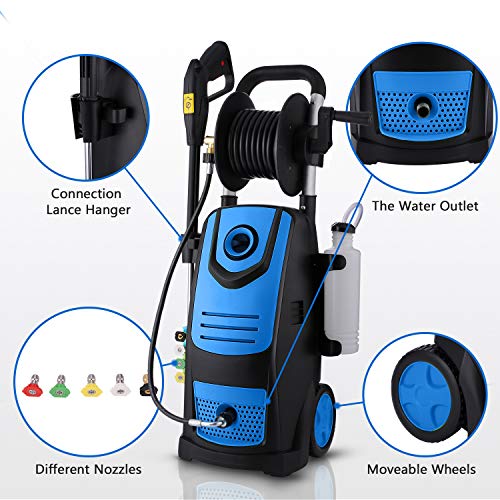 Suyncll Pressure Washer 3800PSI Max 2.8 GPM Electric Pressure Washer With Reel High Power Washer Machine Cleaner with Nozzles, Spray Gun,Detergent Tank For Cleaning Homes,Cars,Driveways,Patios (Blue)