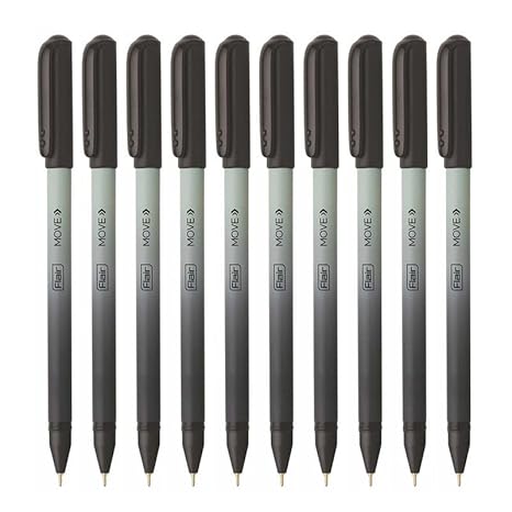 FLAIR Move Fine Tip Ball Pen | Minimalistic & Aesthetic Matt Finish Pastel Color Body | Effortless Writing With Sleek Clip Design | Black Ink, Pack Of 10 - Body Color May Vary
