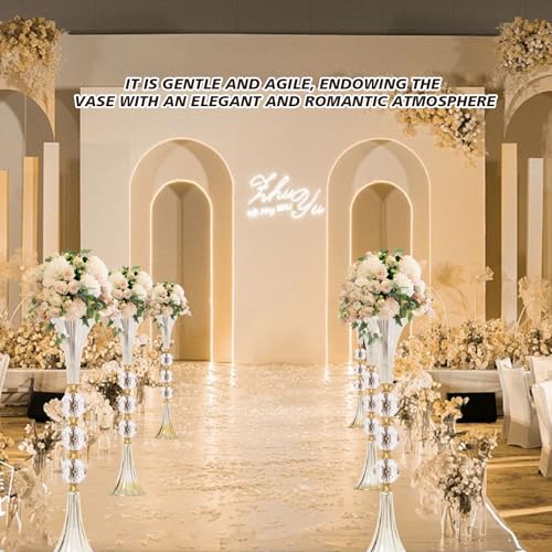 VIJIV Crystal Acrylic Trumpet Vase for Wedding Centerpieces & Home Decor - 24.8" Clear Flower Stand with Ribbed Texture, Gold Accents, Table/Floor Vase for Events, Bridal Showers & Boho Weddings - Image 5