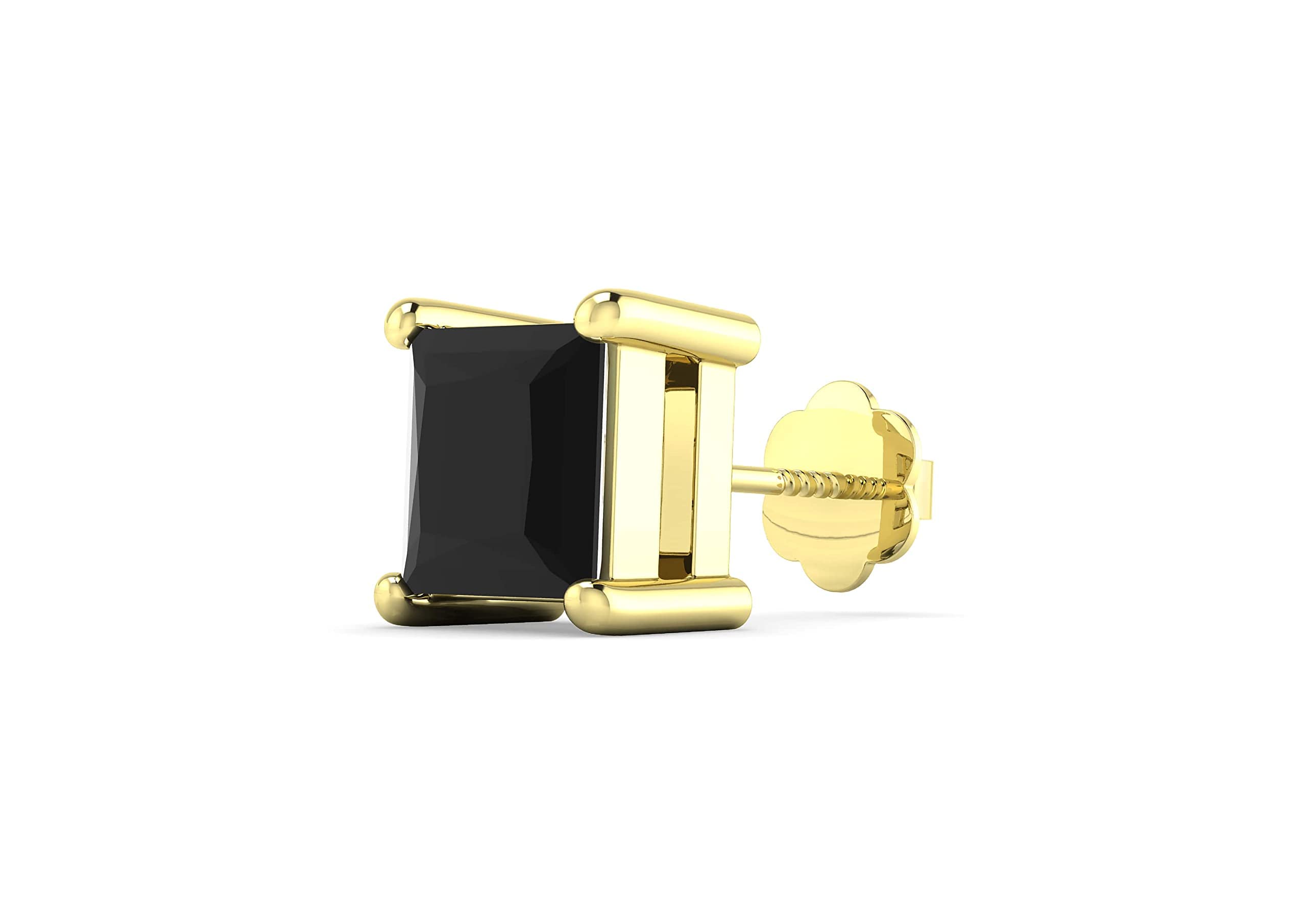 ORIONZStud Earrings for Men & Boys (1 Piece) - 925 Sterling Silver CZ Diamond Ear Studs - Black Princess Solitaire - 18k Gold Plated Jewellery - Birthday Anniversary Gift - Men Fashion Accessories