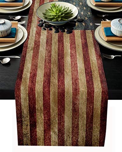 Greeeen Cotton Linen Table Runner, Us Flag Kitchen Table Runners For Family Dinner cover
