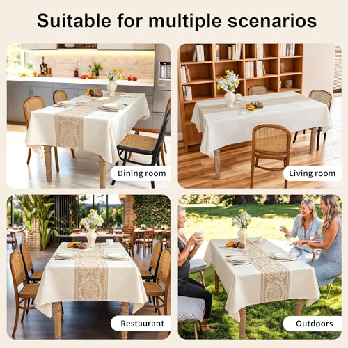 Linen Tablecloths for Rectangle Tables,About 8 FT Table Cloth Advanced Waterproofing Technology for Dinningroom,Farmhouse