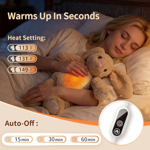 Image of Rabbit Heating Pad Plush, USB Powered Electric Heated Stuffed Animal, Cute Rabbit Plush with 3 Heat Levels & Timer Auto Shut Off, Soft Warm Bunny-Style Cushion Gift for Women Teen Girls