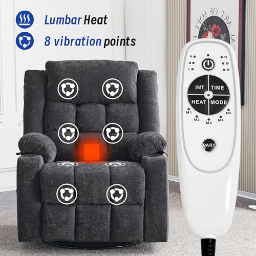 Image of Power Swivel Rocker Recliner Chair with Massage and Heat for Adults,Electric Glider Reclining Single Sofa Chair for Living Room,USB & Type-C Charging Ports, Infinite Position,Dark Gary