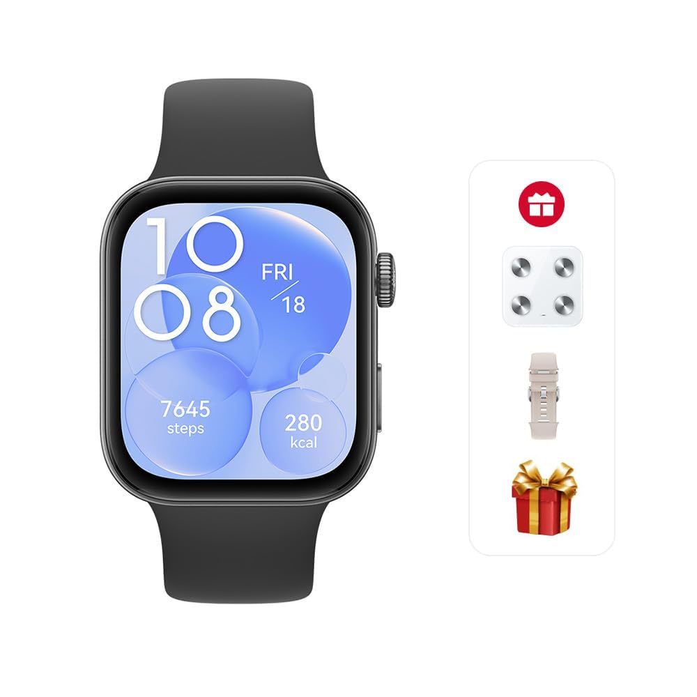 WATCH FIT 3, 1.82" AMOLED Display, Ultra-Slim Design, All-Round Fitness Management, Durable Battery Life, Compatible with iOS & Android, Black + Strap + Scale + Watercup