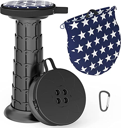 ALEVMOOM Taburete Telescópico Portátil con Cojín,con Dibujos Decorativos,Taburete de Camping Plegable,Taburete Plegable Portátil para Pesca,Barbacoa,Viaje,Capacidad 200Kg con Bolsa,Mosquetón Cover