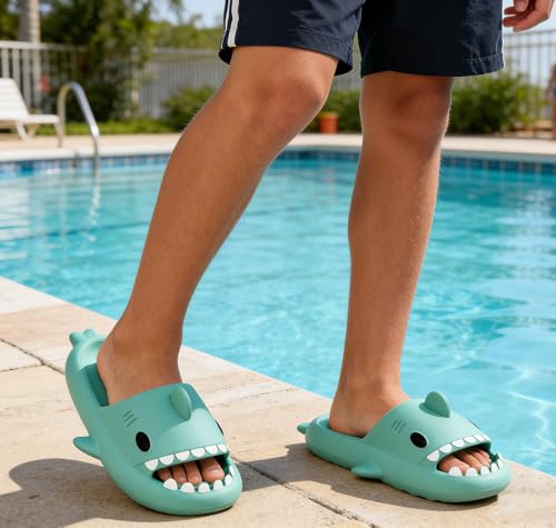 Image of KVbabby Kids Shark Slides Boys Girls Cloud Sandals | Cloud Sandals,Open Toe,Beach Pool Water Shoes,Slip-on,Lightweight,Non-Slip,Soft,Flexible,EVA Slippers