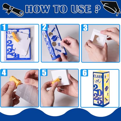 Image of 6 Pcs Graduation Table Centerpieces- Class of 2025 Graduation Lantern Boxes for College High School Congrats Graduation Party Supplies(Blue)