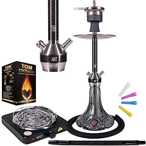 Amy Deluxe Shisha Carbonica Lucid S - 61 cm, Shisha-Set, Geschenk-Set, Bundle mit TOM Gold Naturkohle & 1000w…
