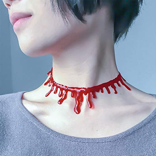 DALJIAFA Halloween Dripping Blood Necklace Bloody Choker Collarbone Chain Horror Vampire Red Clavicle Necklace Drip Blood Pendants Women Cosplay Costume Party Accessories Cute Charms Jewelry 4 Pcs2