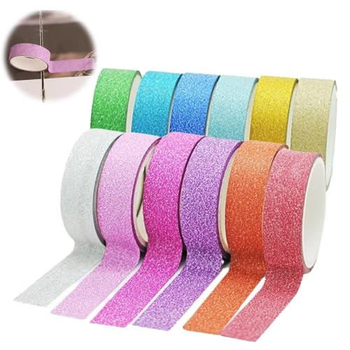 12 Rollen Tape Rubans Pailletés Colorés et Décoratifs Cadeaux de Noël Arbre Ruban Adhésif Decoratif Couleur Adhésif Masking Tape pour DIY Décoratifs...