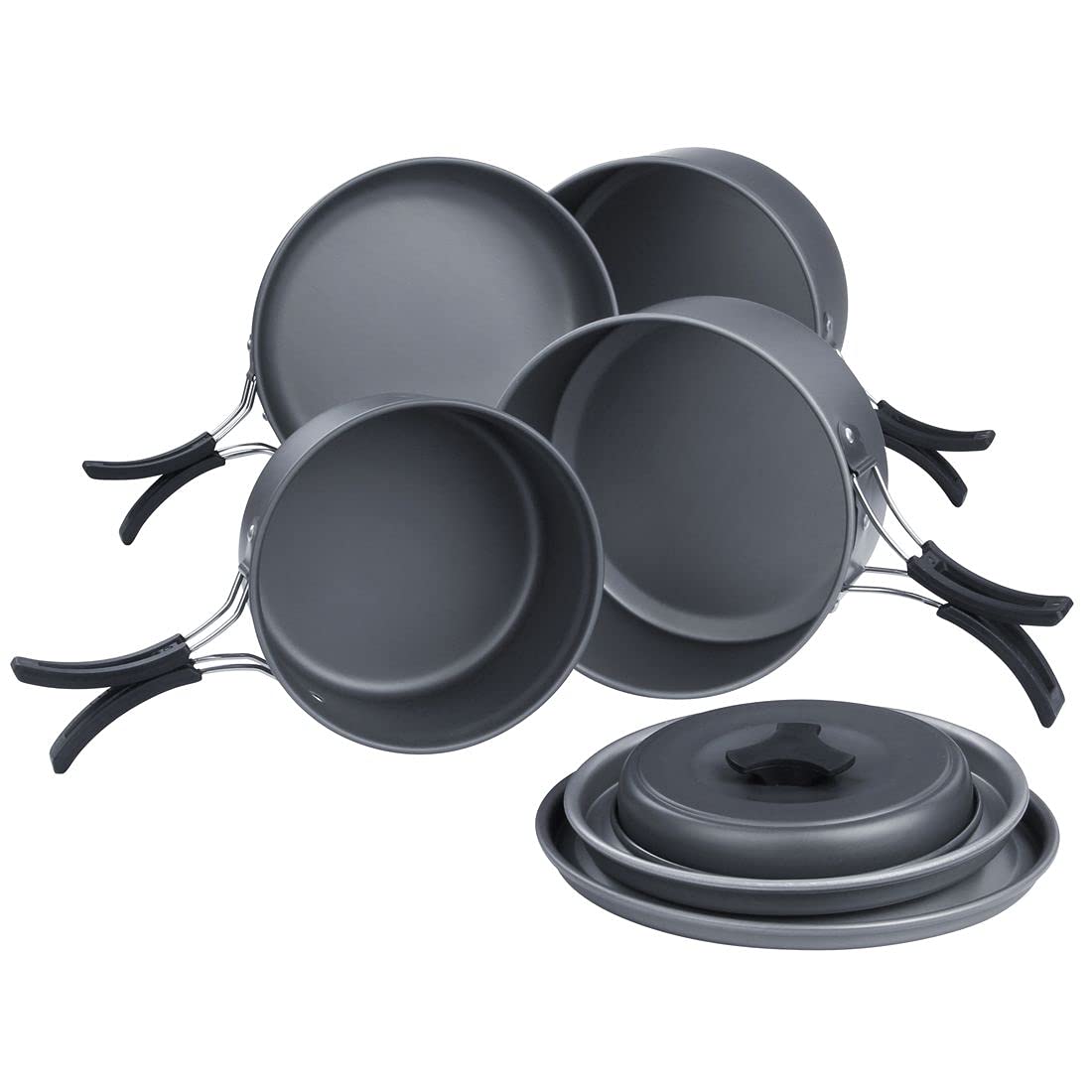 yourGEAR Ranger V - 7-teiliges Camping Kochgeschirr Set für 4-5 Personen - Langlebiges, antihaftbeschichtetes Aluminium - Topf Pfannen Set im Netzbeutel für Camping und Outdoor