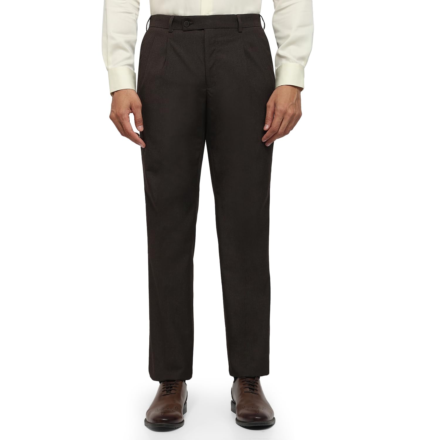 men regular fit solid pattern polyester blend double pleat formal trouser