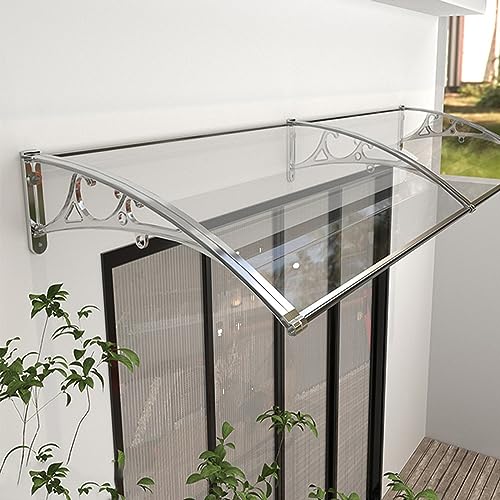 Toldo de aluminio y policarbonato para puerta delantera, toldo transparente, protección UV y lluvia, cubierta de puerta exterior (32 x 205 pulgadas), elegante toldo de entrada, fácil instalación