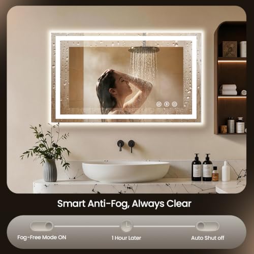 Image of 40x24 LED Bathroom Mirror with Anti-Fog, Backlit & Front Lit, Memory | Stepless Dimmable 3 Color CRI 95+ Shatterproof Tempered Glass ETL Listed for Safety Lighted Bathroom Vanity Mirror for Wall