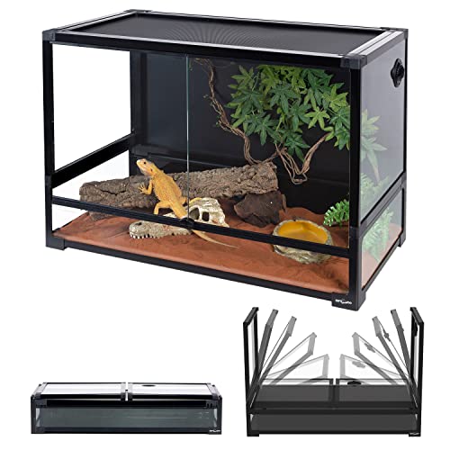 Image of REPTI ZOO Collapsible 60 Gallon 36 inch Wide Reptile Tank, Tempered Glass Large Reptile Terrarium 36 inchx18 inchx24 inch, Black PVC Back, Front & Top Ventilation & Anti Escape Lid, Easy Folding