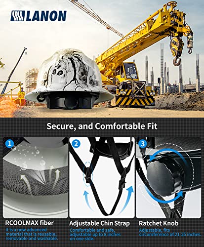 Lanon Full Brim Hard Hat, Osha Construction Work Approved, Premium Charcoal Gray Design, Frp Safety Helmet With 4 Point Adjustable Ratchet Suspension, Class C #TOP4