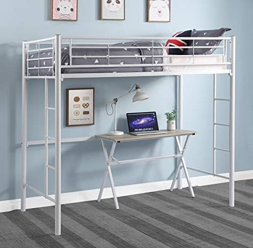 DCraft Berdine Metal Loft Bed, Twin - Cotton White