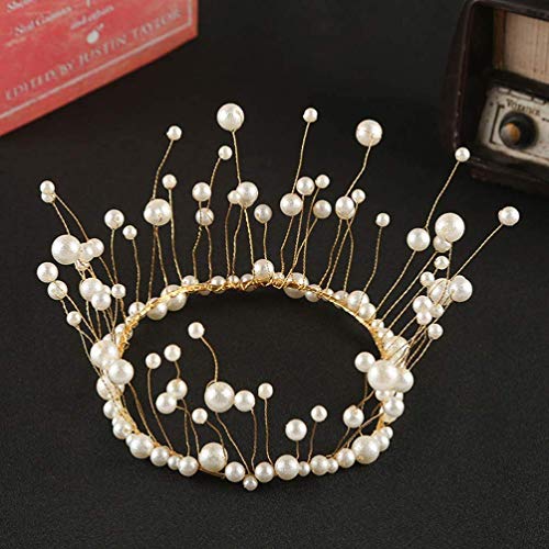 Image of Cake Topper White Pearl Gold Crown Cake Decorations for Wedding Birthday Party Decoration Party Decorations Queen Princess Tiara