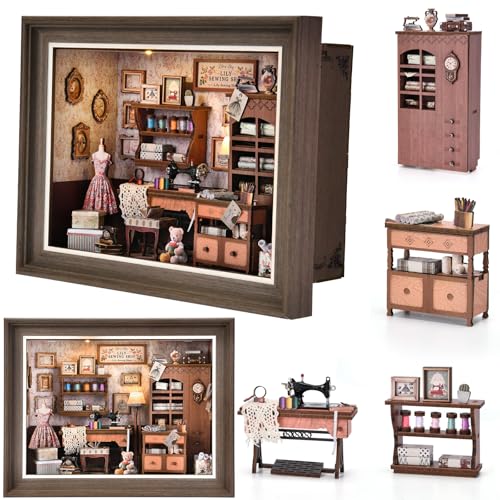 Book Nook Kit - 3D Wooden Puzzle with LED Switch Control & Wall-Mountable Frame,DIY Miniature House for Beginners,Bookshelf/Tabletop/Wall Decor for Craft Lovers,Dollhouse Gift (Lily Sewing Shop) - image 2