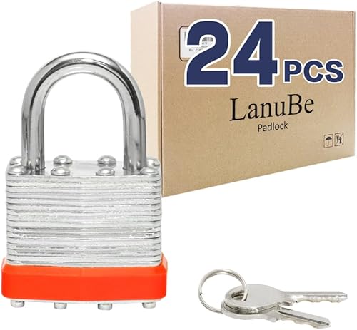 LanuBe Candado laminado con llave (1-916 pulgadas, 1.575 in), cerraduras iguales con llave, grillete normal, aro de plástico naranja marcado, LanuBe Candado laminado con llave (1-916 pulgadas, 1.575 in), cerraduras iguales con llave, grillete normal, aro de plástico naranja marcado,