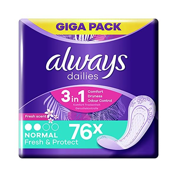 Always Dailies Slipeinlagen Damen Fresh & Protect Normal (76 Binden) Giga Pack, mit dezentem Duft, atmungsaktiv…