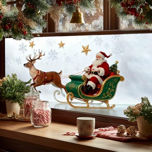 Película Decorativa Navidad Santa y Reno para Ventanas miniatura 5