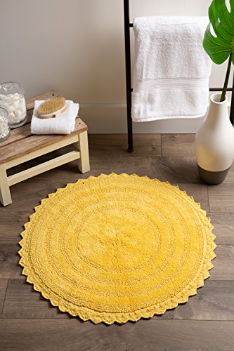 Dii Crochet Collection Reversible Bath Mat, Round, 27.5" Diameter, Yellow #TOP1