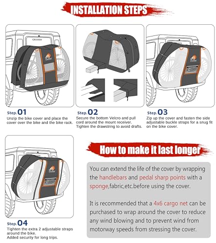 IC ICLOVER Bike Cover for Transport on Rack, Bicycle Covers for 2 Bikes on Rear Bike Rack with Safety Visible Tail Lights Window, 600D Waterproof Outdoor Storage Bike Cover on Hitch Travel for RV SUV
