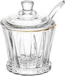 LYOR - Açucareiro de Cristal com Colher e Tampa com Fio de Ouro Radial 210ml