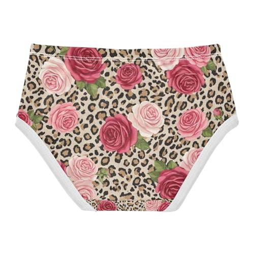 Girls Panties, Red Roses Green Leaves Toddler Panties, Girls' Cotton Brief Underwear, 2T–8 Years2
