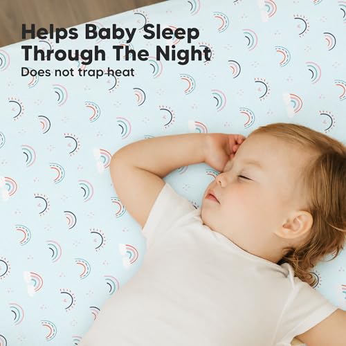 Image of 2-Pack Mini Crib Sheets Fitted, 38x26 Pack N Play Mattress Sheets (Jolly Rainbow)