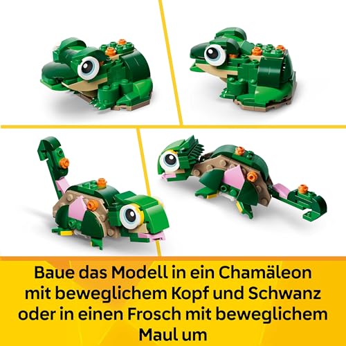 LEGO Creator 3in1 Turtle with a Water Lily Flower Toy - Animal Figure Transforms into a Chameleon or Frog - DIY Desk Decor Idea - Birthday Gift for 7+ Year Old Girls & Boys - 31377