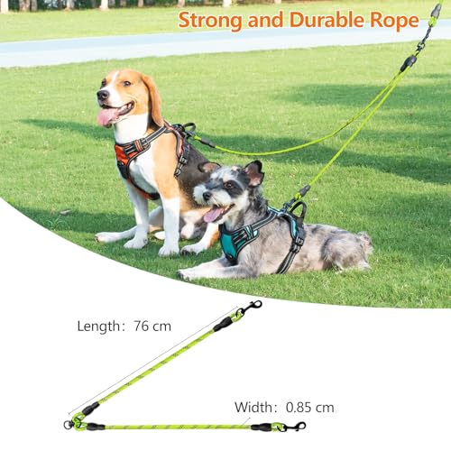 Taglory Doppelte Leinen/Hundeleine Doppelleine für 2 Hunde/Keine Verwicklung Reflektierend Kletterseil/Verstellbar Splitterleinen/75cm, GRÜN