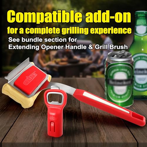 GRILLART Grill Brush Bristle Free, BBQ Accessory Bottle Opener, Heavy-Duty Mounts to Grill Brush Handle for Convenient Opening While Grilling – Ideal for BBQ Enthusiasts (Opener Only), Red