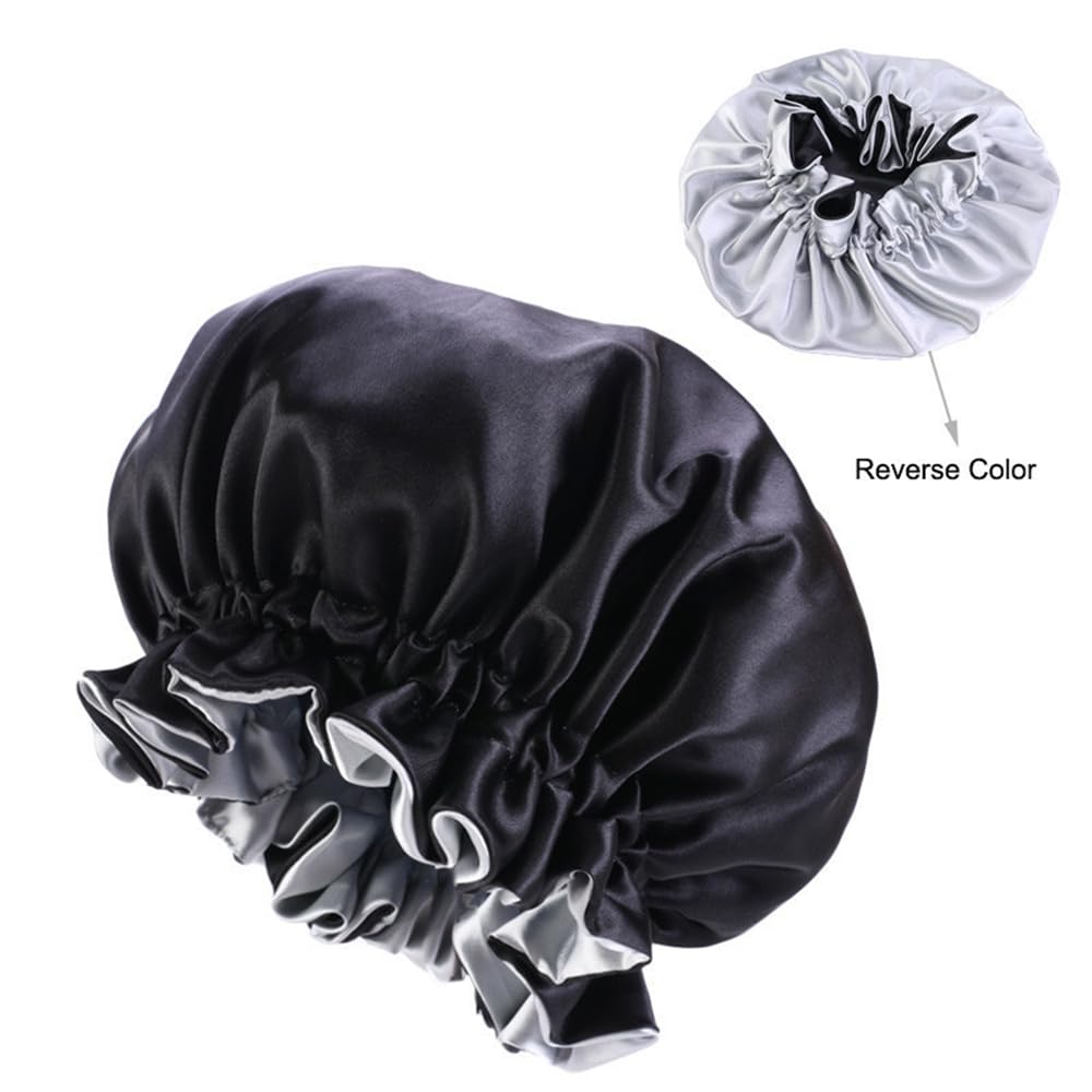 BaronHong Satin Hair Sleep Cap for Curly,Voluminous,or Straight Hair | Prevents Frizz,Dryness,Knots,Hair Breakage(Black,M)