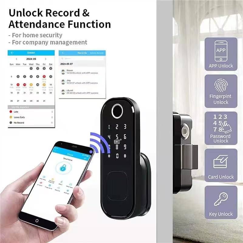 Smart Fingerprint Door Lock, Keyless Entry, IPX5 Weatherproof, TT Lock App & Remote Control - Image 5