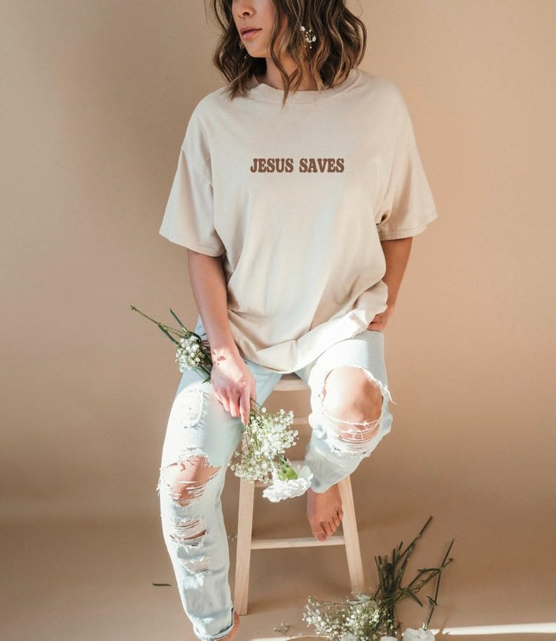Aesthetic Jesus Saves Shirt Christian Apparel Brown Christian Shirt, Christian Streetwear Clothing Bible Verse Shirt3